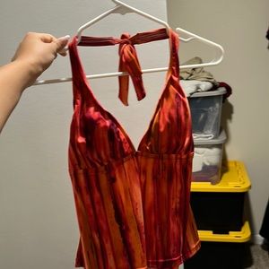 Red & Orange Halter Tankini